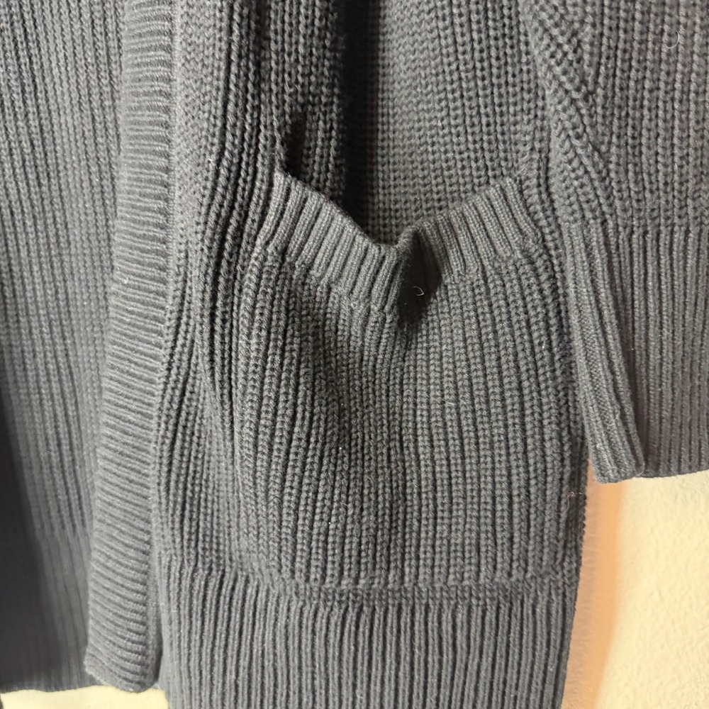 MAX & MIA Black Ribbed Knit Cardigan Open Front Pockets XL 100% Cotton Office - Picture 3 of 7